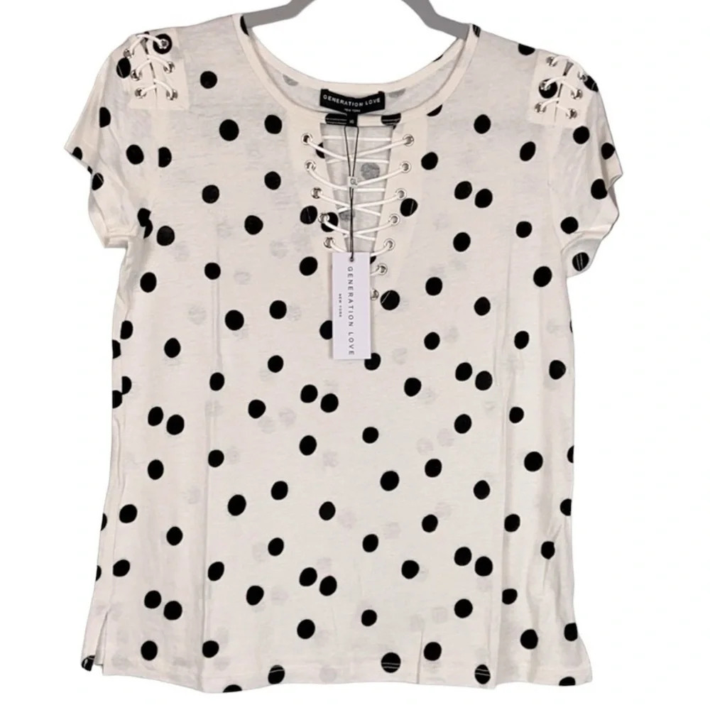 NWT Generation Love Hugo Polka Dot‎ Linen Blend Top
